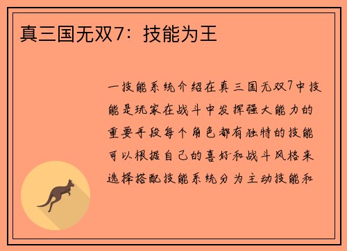 真三国无双7：技能为王